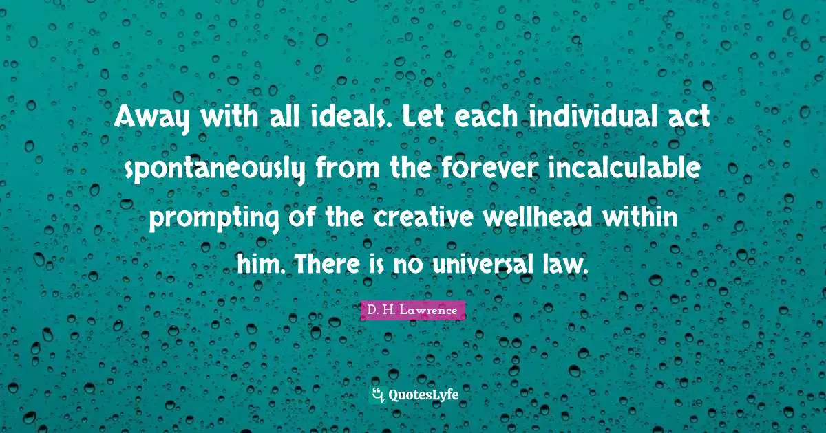 Away with all ideals. Let each individual act spontaneously from the forever incalculable prompting of the creative wellhead within him. There is no universal law.