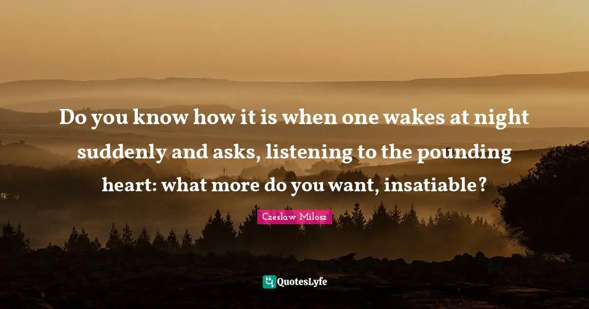 Do you know how it is when one wakes at night suddenly and asks, listening to the pounding heart: what more do you want, insatiable?
