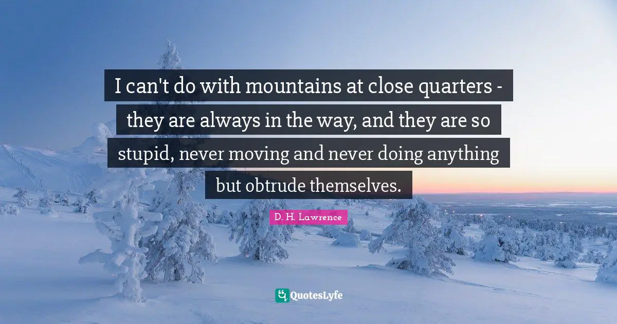 I can't do with mountains at close quarters - they are always in the way, and they are so stupid, never moving and never doing anything but obtrude themselves.