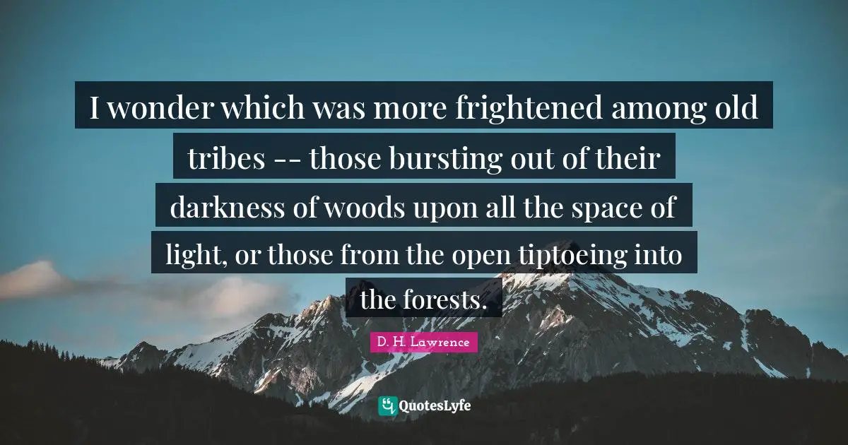 I wonder which was more frightened among old tribes -- those bursting out of their darkness of woods upon all the space of light, or those from the open tiptoeing into the forests.