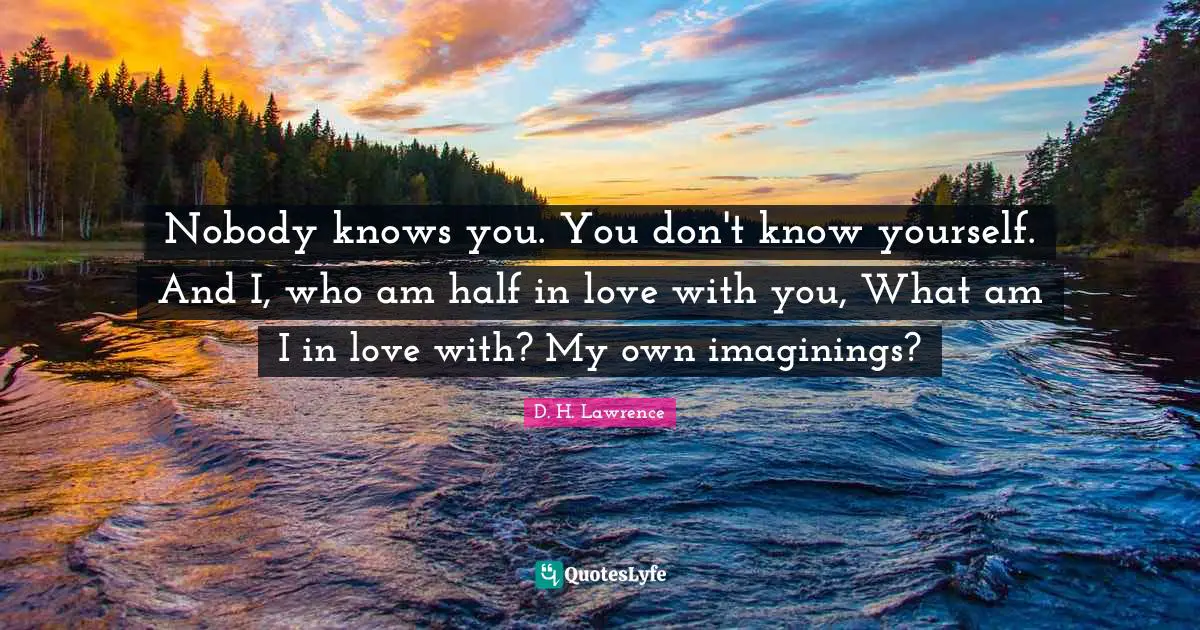 Nobody knows you. You don't know yourself. And I, who am half in love with you, What am I in love with? My own imaginings?