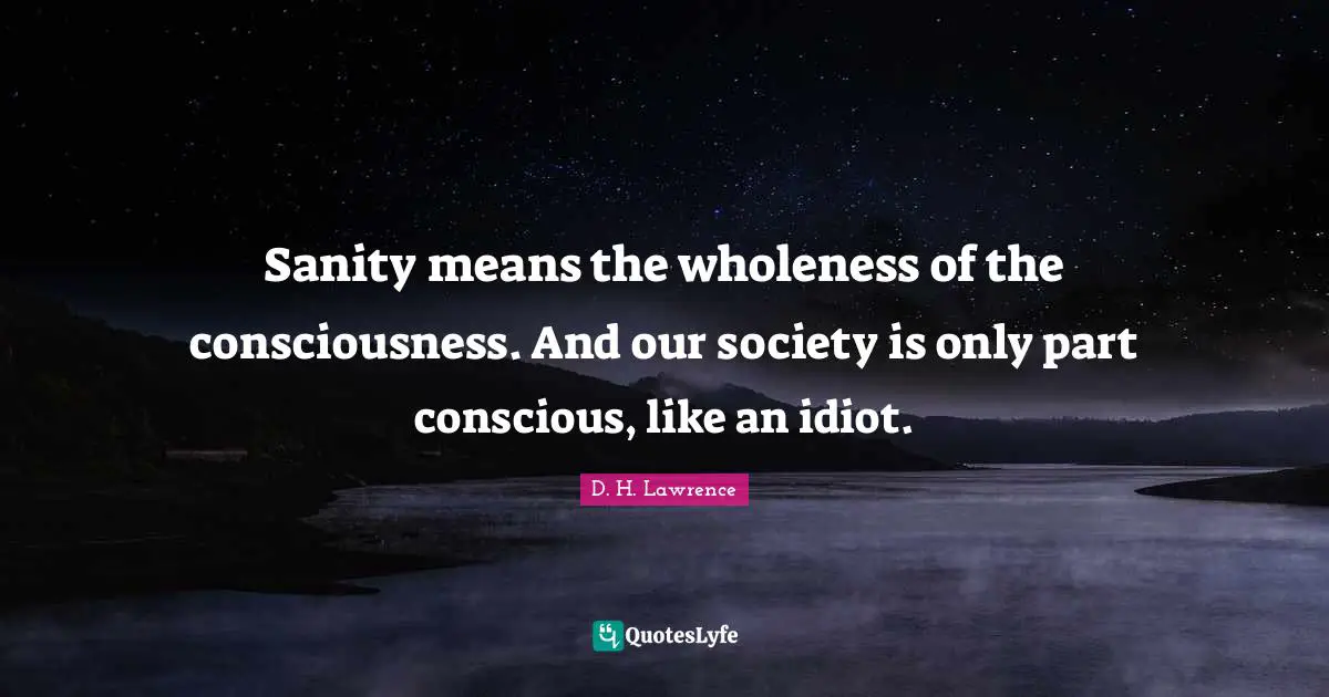 Sanity means the wholeness of the consciousness. And our society is only part conscious, like an idiot.