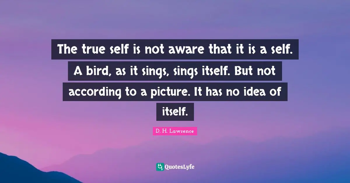 True Self Quotes: "The true self is not aware that it is a self. A bird, as it sings, sings itself. But not according to a picture. It has no idea of itself."