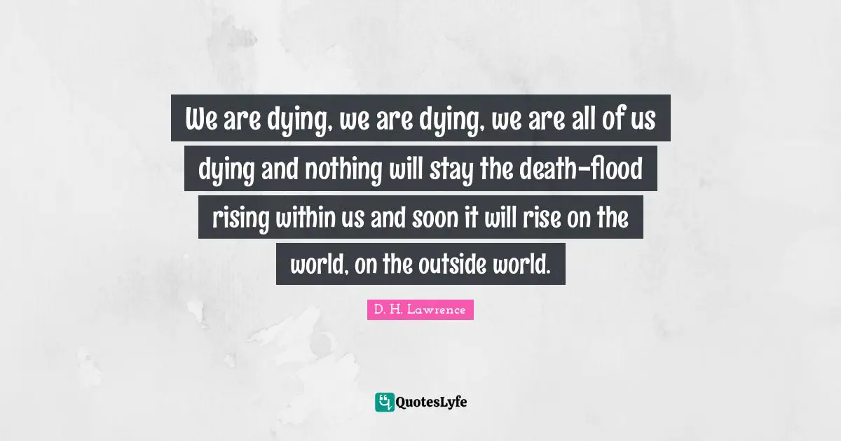 We are dying, we are dying, we are all of us dying and nothing will stay the death-flood rising within us and soon it will rise on the world, on the outside world.