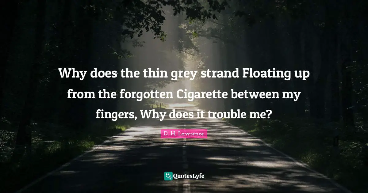 Why does the thin grey strand Floating up from the forgotten Cigarette between my fingers, Why does it trouble me?