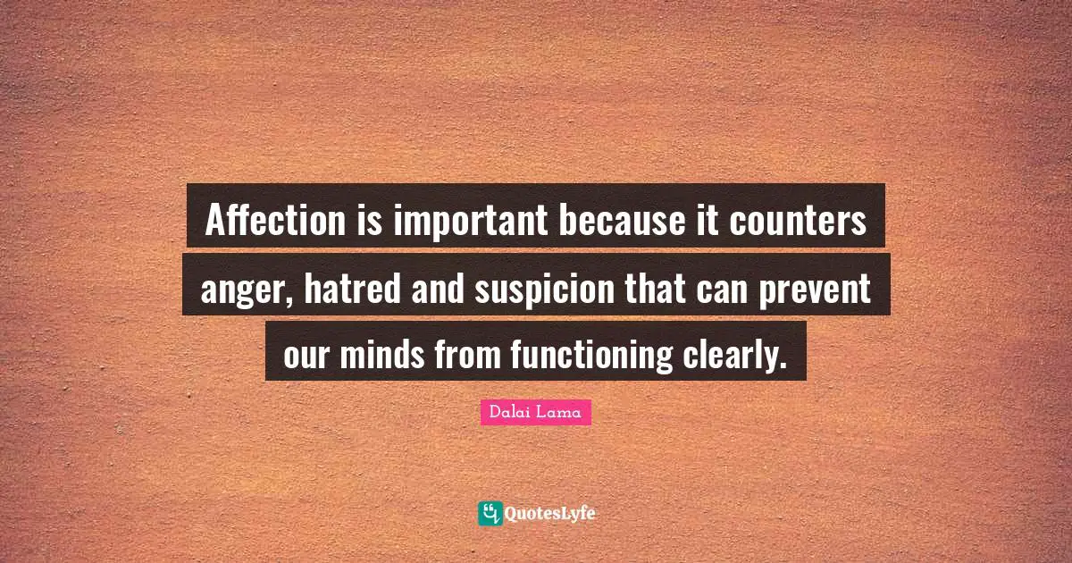 Affection is important because it counters anger, hatred and suspicion that can prevent our minds from functioning clearly.