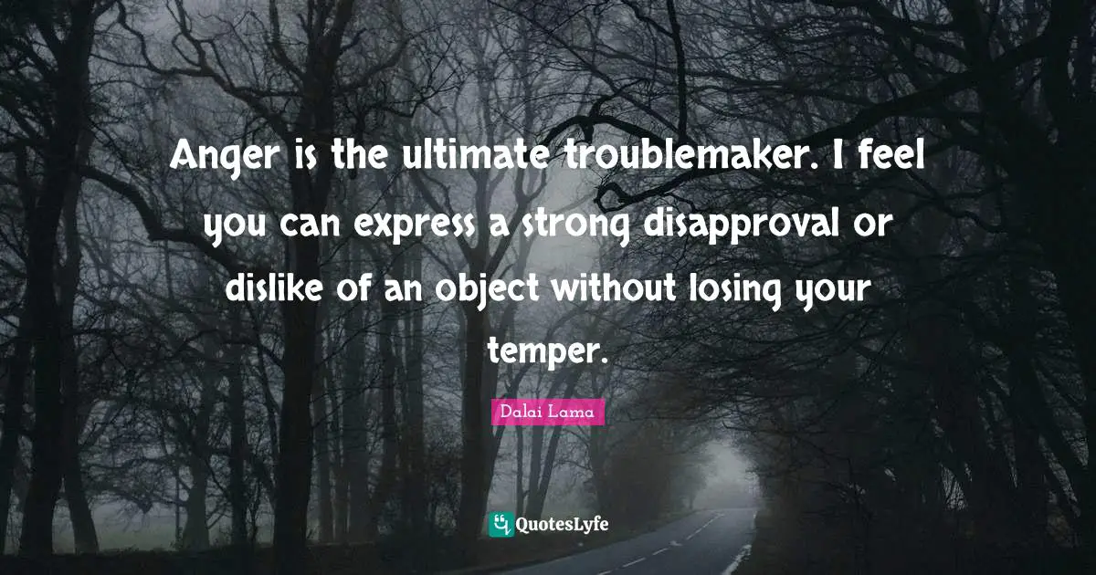 Anger is the ultimate troublemaker. I feel you can express a strong disapproval or dislike of an object without losing your temper.