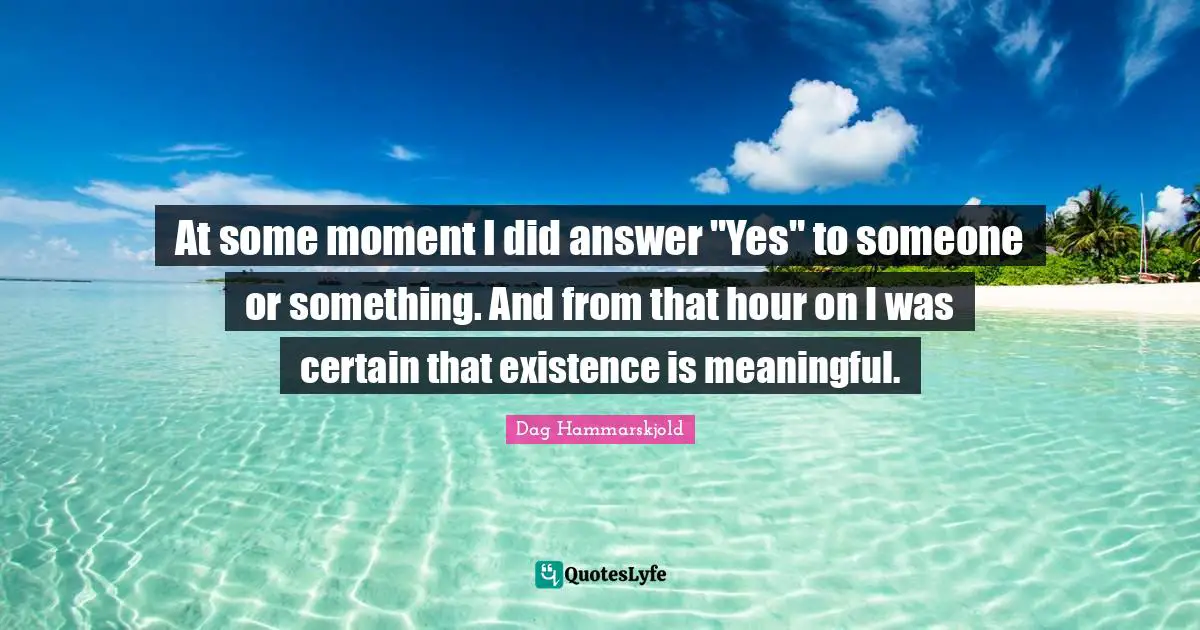At some moment I did answer "Yes" to someone or something. And from that hour on I was certain that existence is meaningful.