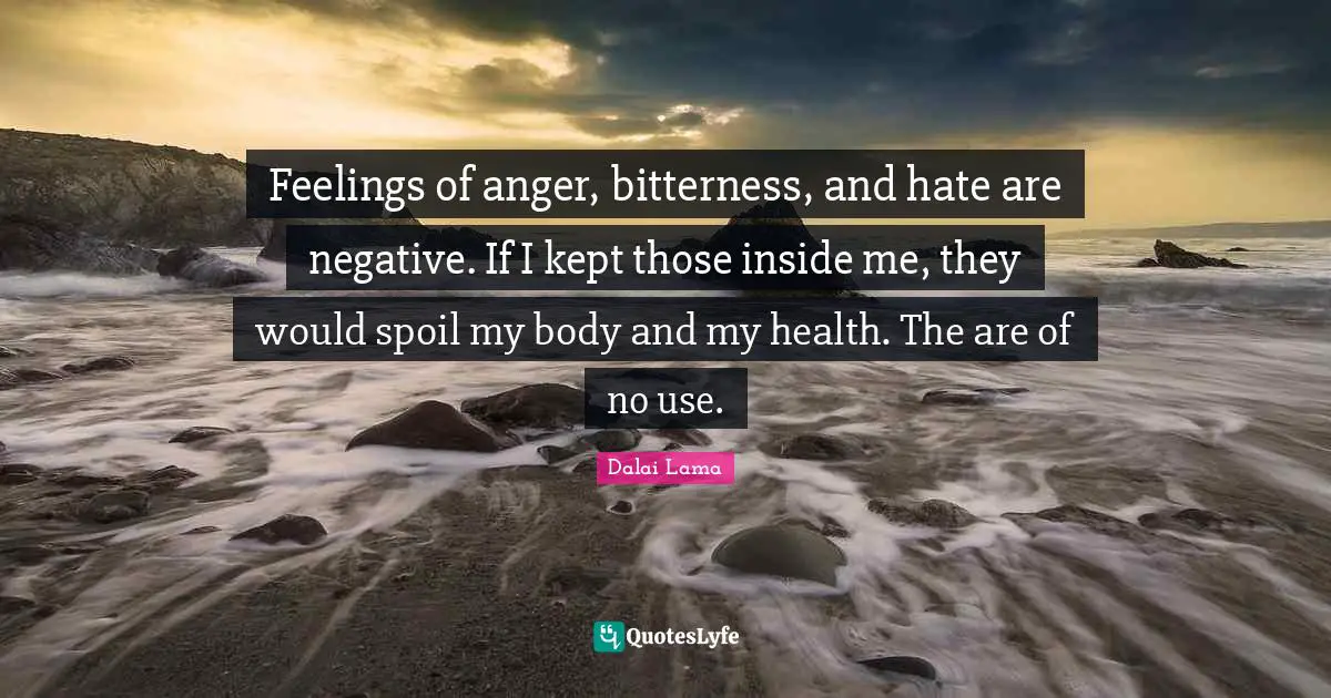 Feelings of anger, bitterness, and hate are negative. If I kept those inside me, they would spoil my body and my health. The are of no use.