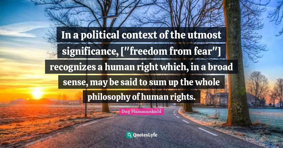 In a political context of the utmost significance, ["freedom from fear"] recognizes a human right which, in a broad sense, may be said to sum up the whole philosophy of human rights.
