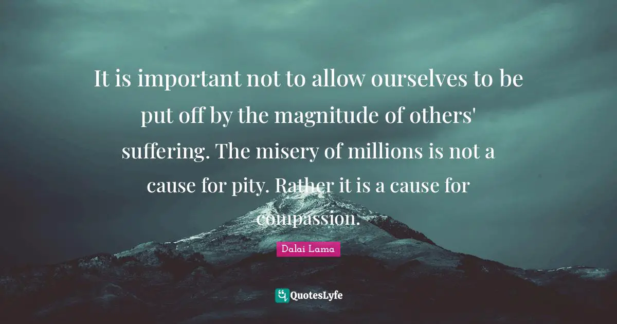 It is important not to allow ourselves to be put off by the magnitude of others' suffering. The misery of millions is not a cause for pity. Rather it is a cause for compassion.