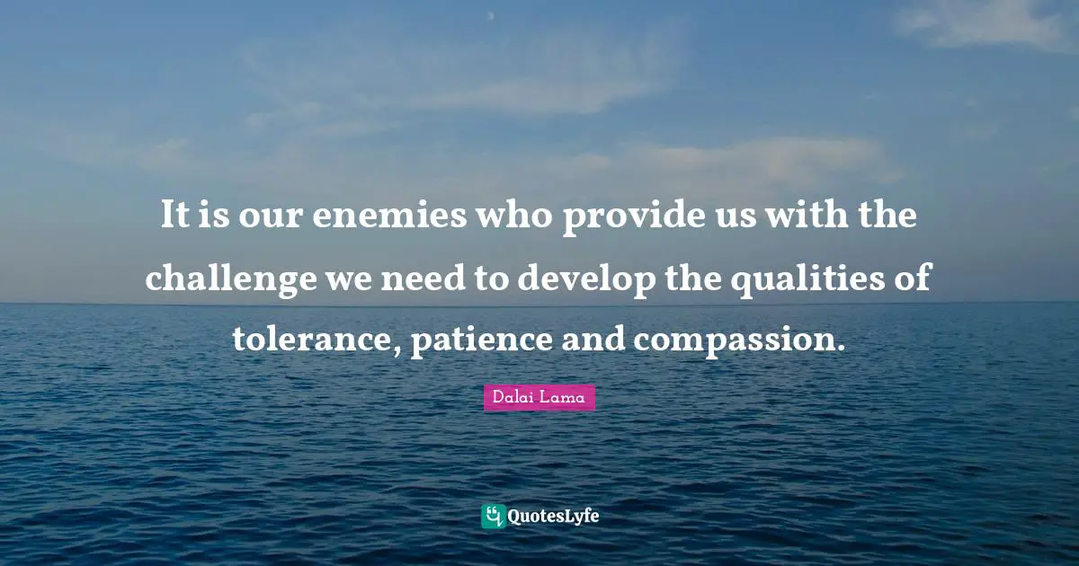 It is our enemies who provide us with the challenge we need to develop the qualities of tolerance, patience and compassion.