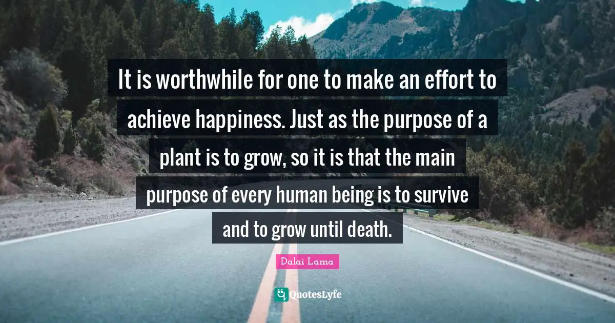 It is worthwhile for one to make an effort to achieve happiness. Just as the purpose of a plant is to grow, so it is that the main purpose of every human being is to survive and to grow until death.