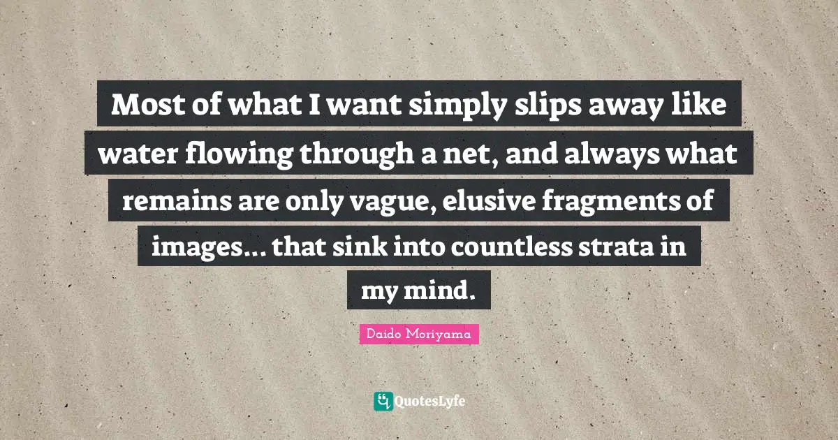 Most of what I want simply slips away like water flowing through a net, and always what remains are only vague, elusive fragments of images... that sink into countless strata in my mind.