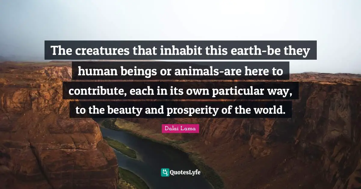 The creatures that inhabit this earth-be they human beings or animals-are here to contribute, each in its own particular way, to the beauty and prosperity of the world.