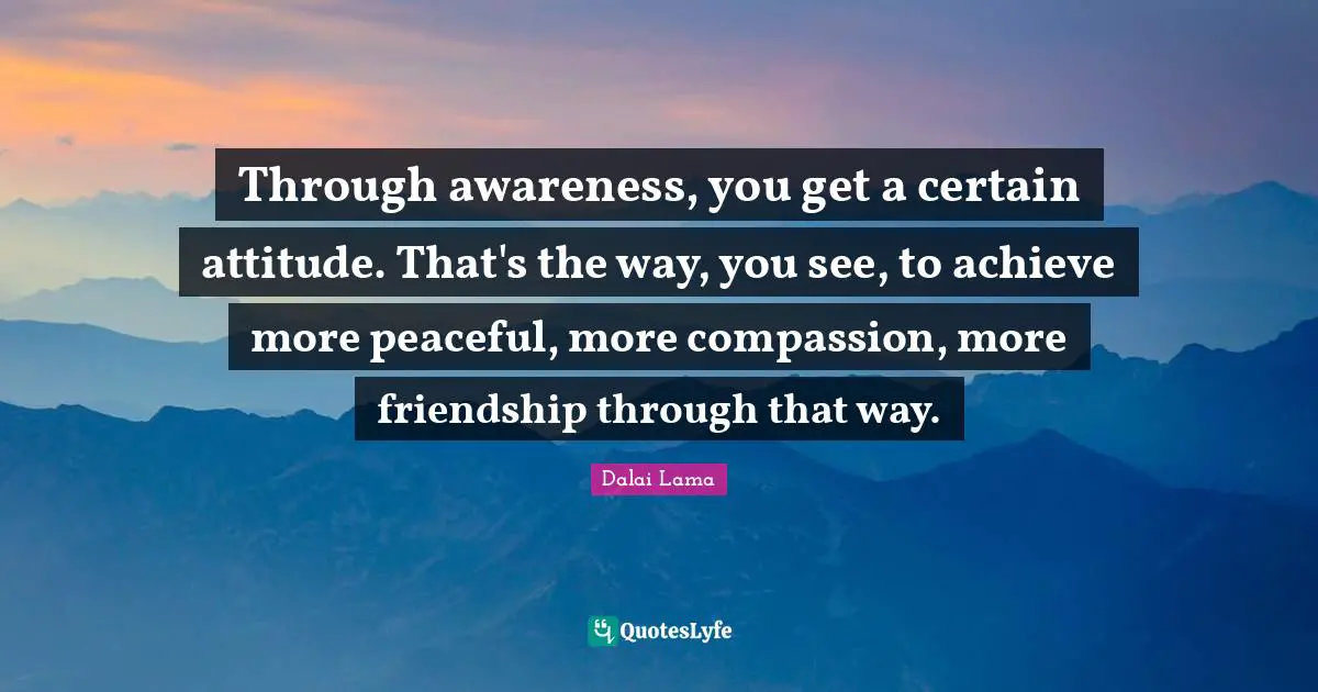 Through awareness, you get a certain attitude. That's the way, you see, to achieve more peaceful, more compassion, more friendship through that way.