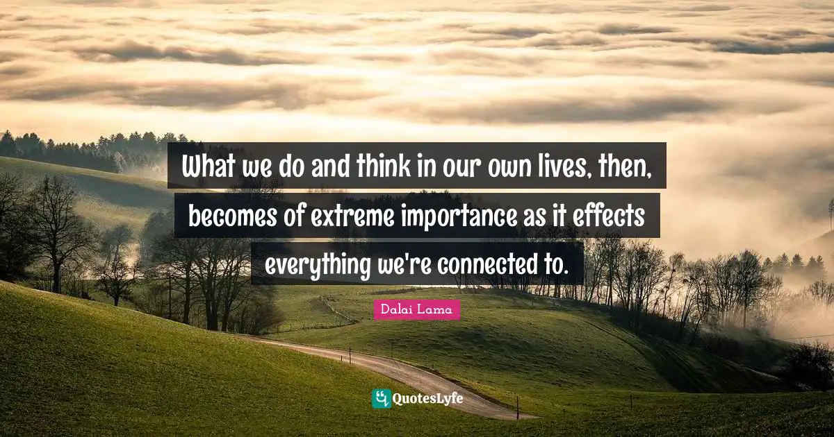 What we do and think in our own lives, then, becomes of extreme importance as it effects everything we're connected to.