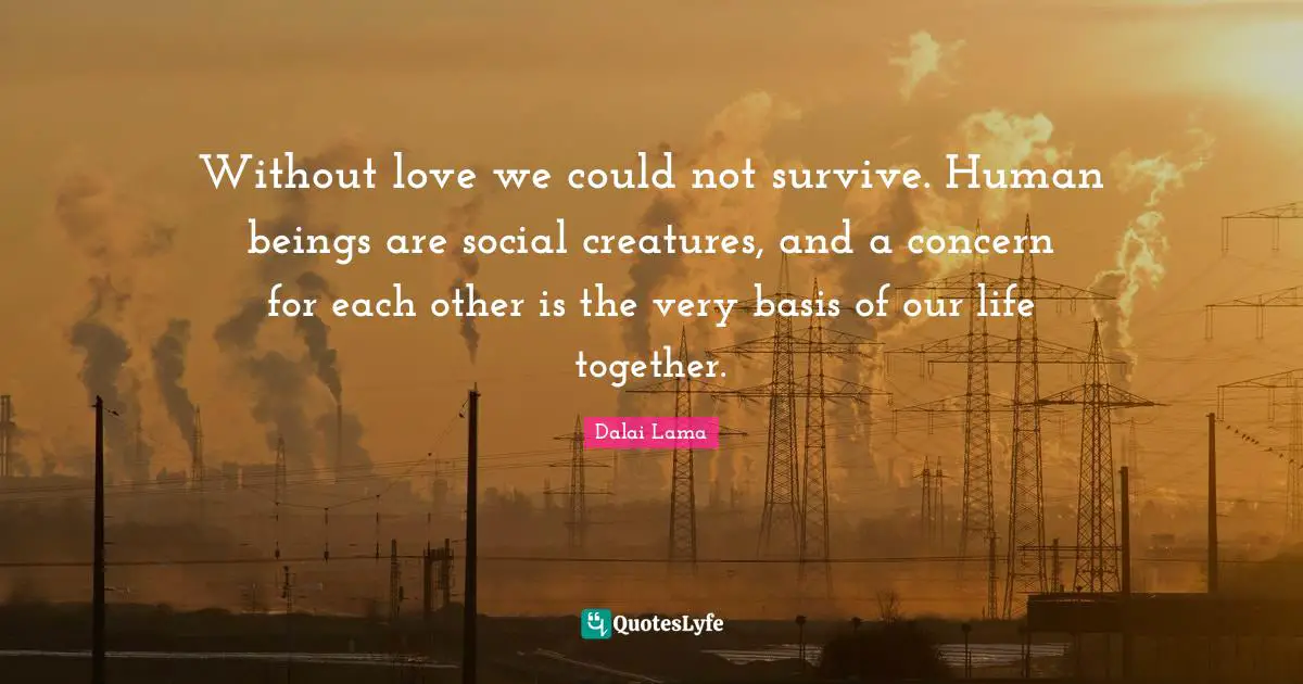 Without love we could not survive. Human beings are social creatures, and a concern for each other is the very basis of our life together.