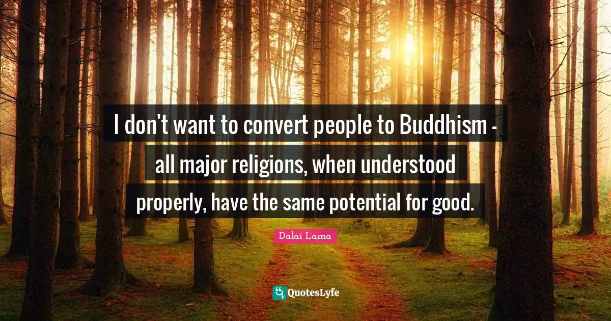 I don't want to convert people to Buddhism - all major religions, when understood properly, have the same potential for good.