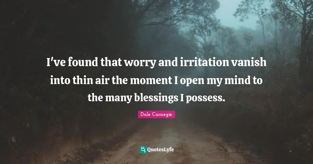 I've found that worry and irritation vanish into thin air the moment I open my mind to the many blessings I possess.
