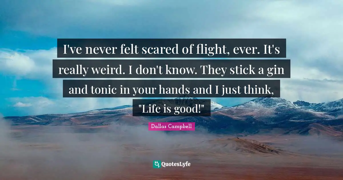 Gin And Tonic Quotes: "I've never felt scared of flight, ever. It's really weird. I don't know. They stick a gin and tonic in your hands and I just think, "Life is good!""