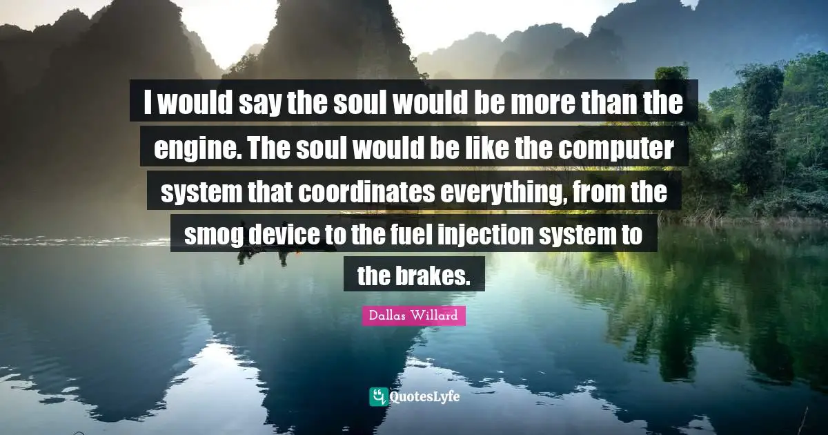 I would say the soul would be more than the engine. The soul would be like the computer system that coordinates everything, from the smog device to the fuel injection system to the brakes.