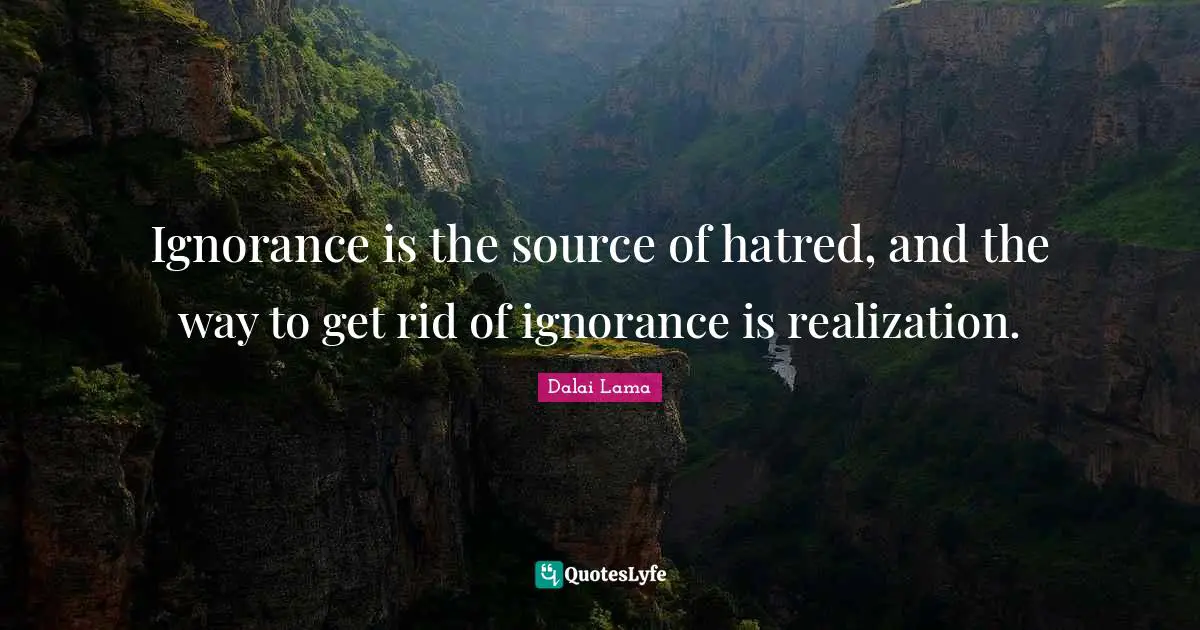 Ignorance is the source of hatred, and the way to get rid of ignorance is realization.
