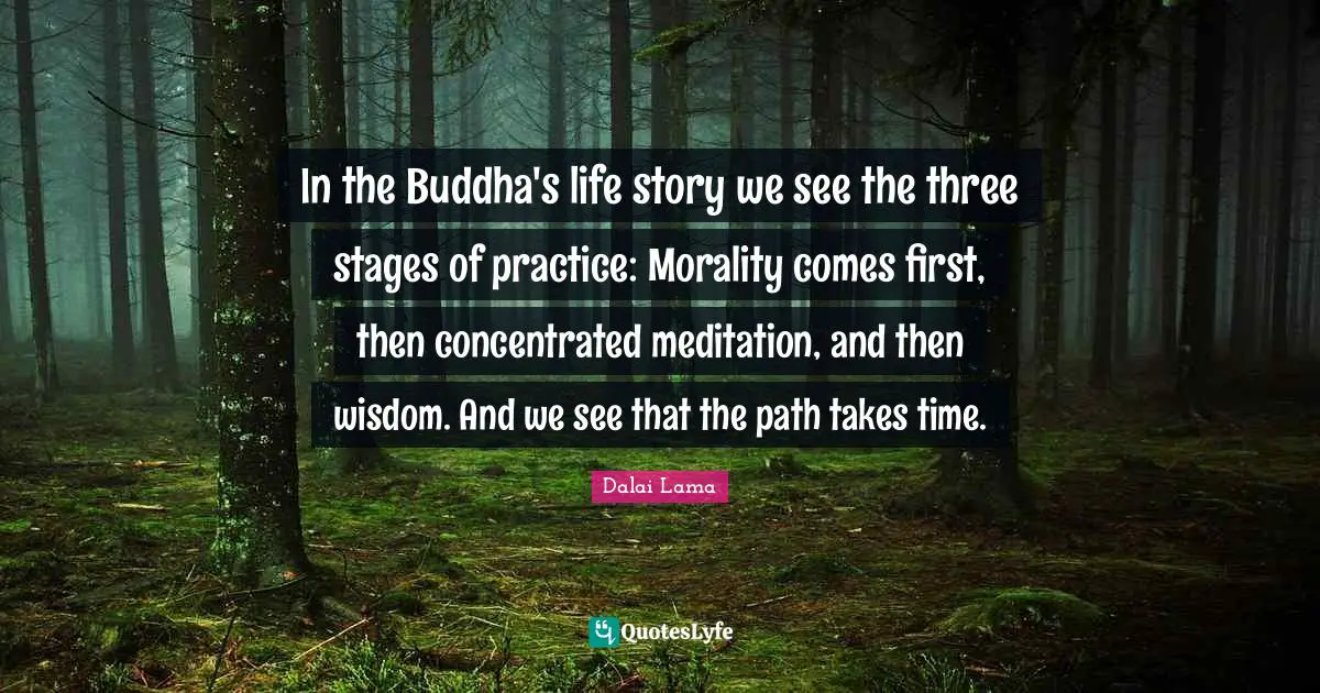 In the Buddha's life story we see the three stages of practice: Morality comes first, then concentrated meditation, and then wisdom. And we see that the path takes time.