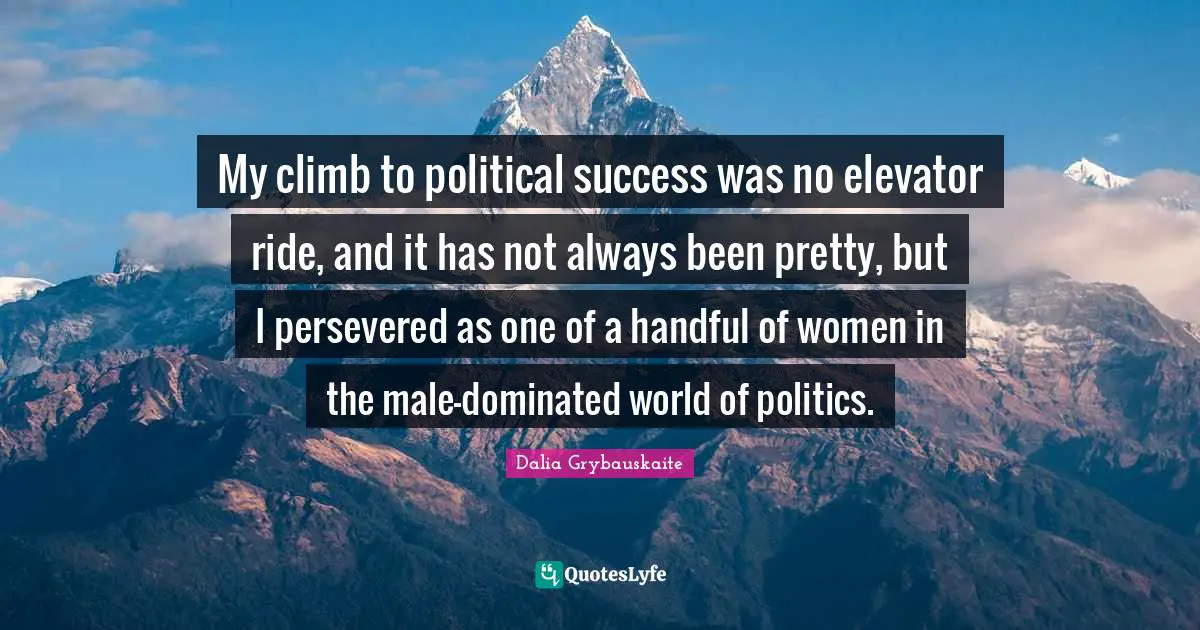 My climb to political success was no elevator ride, and it has not always been pretty, but I persevered as one of a handful of women in the male-dominated world of politics.