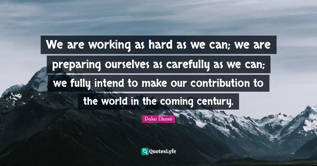 We are working as hard as we can; we are preparing ourselves as carefully as we can; we fully intend to make our contribution to the world in the coming century.