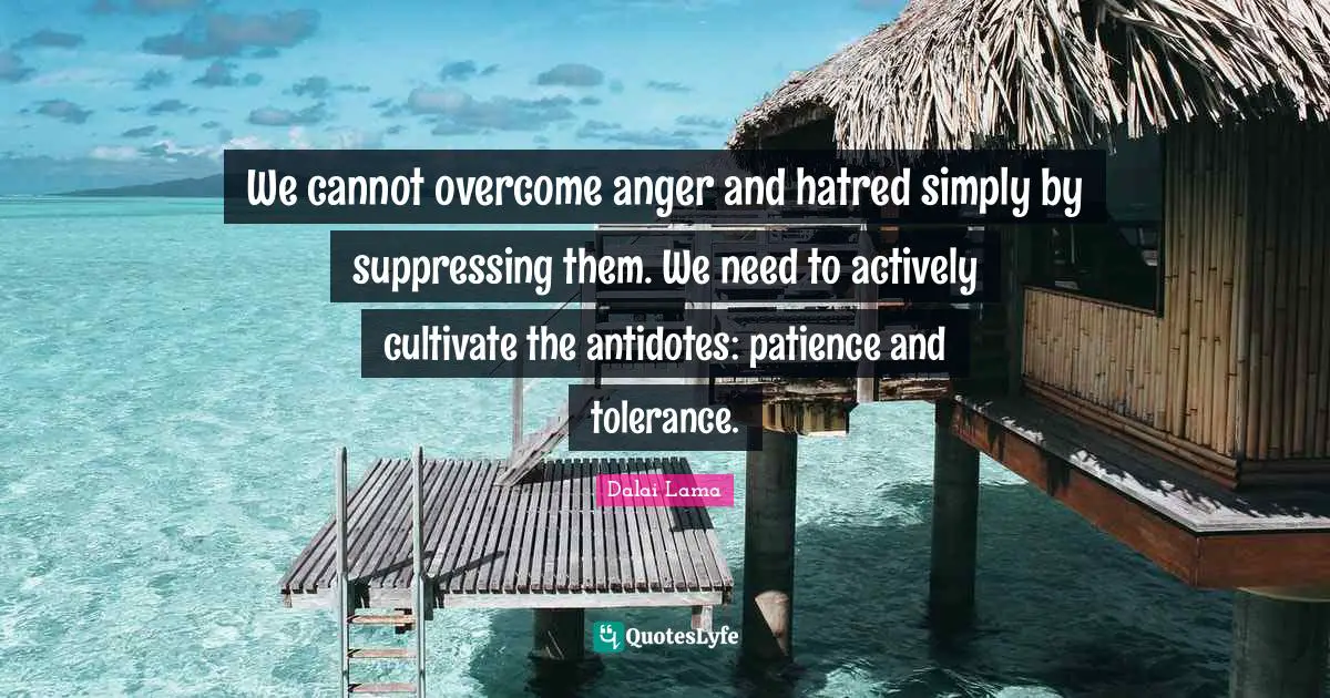 We cannot overcome anger and hatred simply by suppressing them. We need to actively cultivate the antidotes: patience and tolerance.