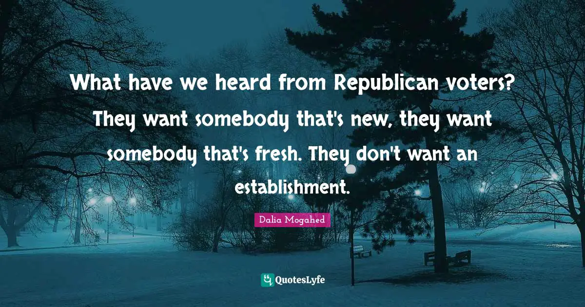 What have we heard from Republican voters? They want somebody that's new, they want somebody that's fresh. They don't want an establishment.