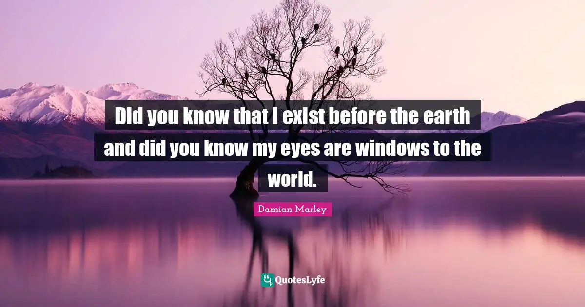 Damian Marley Quotes: Did you know that I exist before the earth and did you know my eyes are windows to the world.