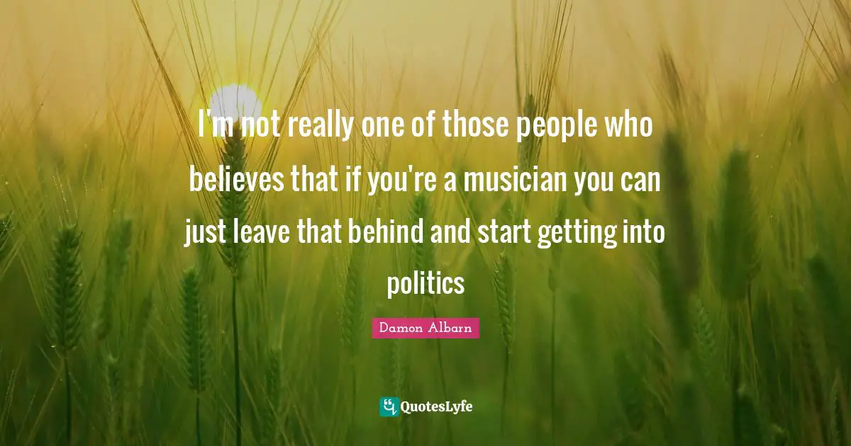 I'm not really one of those people who believes that if you're a musician you can just leave that behind and start getting into politics