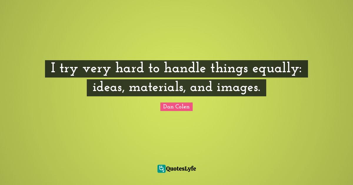 Hard To Handle Quotes: "I try very hard to handle things equally: ideas, materials, and images."