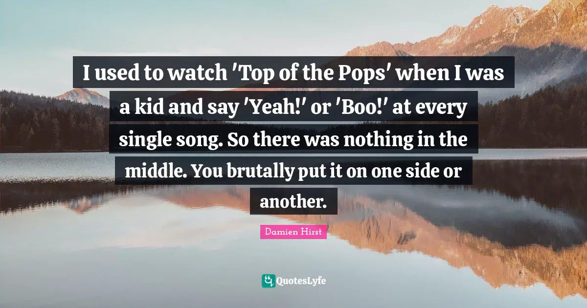 I used to watch 'Top of the Pops' when I was a kid and say 'Yeah!' or 'Boo!' at every single song. So there was nothing in the middle. You brutally put it on one side or another.