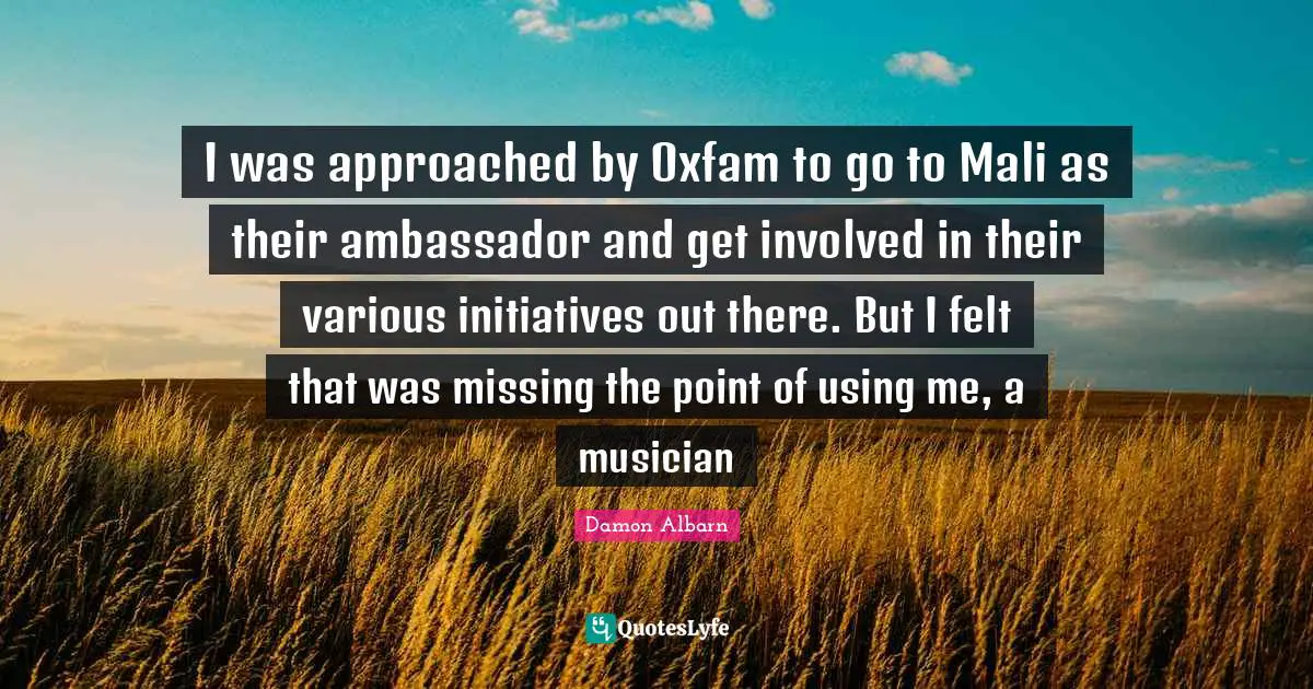 Musician Quotes: "I was approached by Oxfam to go to Mali as their ambassador and get involved in their various initiatives out there. But I felt that was missing the point of using me, a musician"