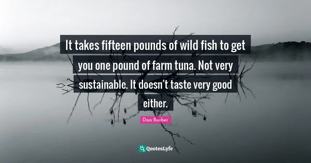Tuna Quotes: "It takes fifteen pounds of wild fish to get you one pound of farm tuna. Not very sustainable. It doesn't taste very good either."