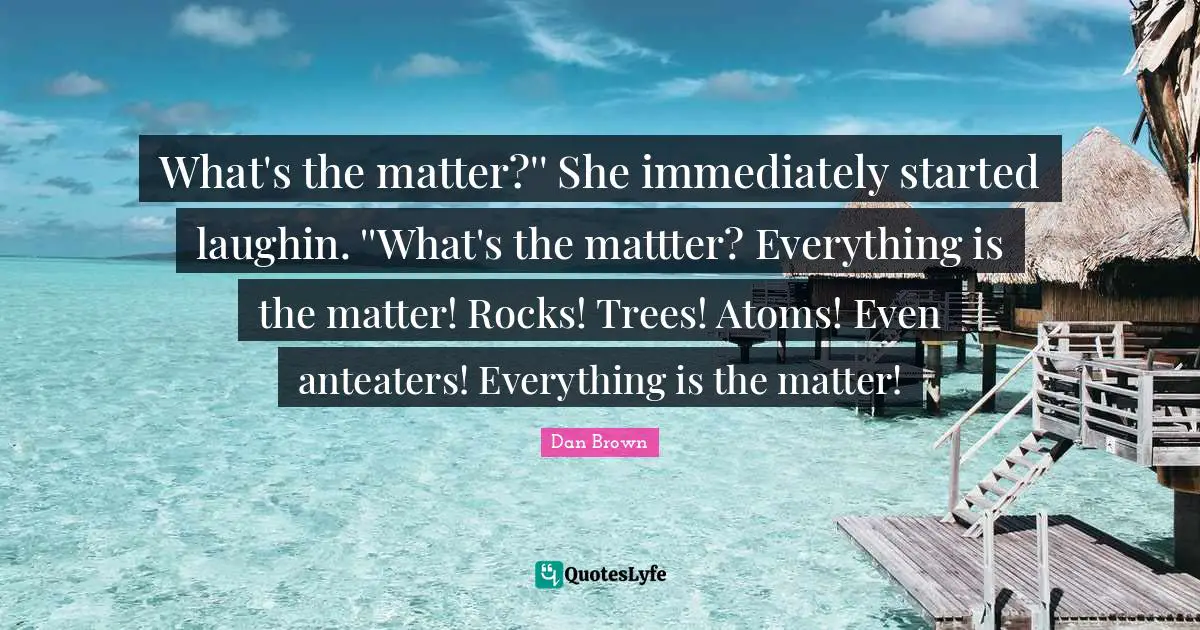 What's the matter?'' She immediately started laughin. ''What's the mattter? Everything is the matter! Rocks! Trees! Atoms! Even anteaters! Everything is the matter!