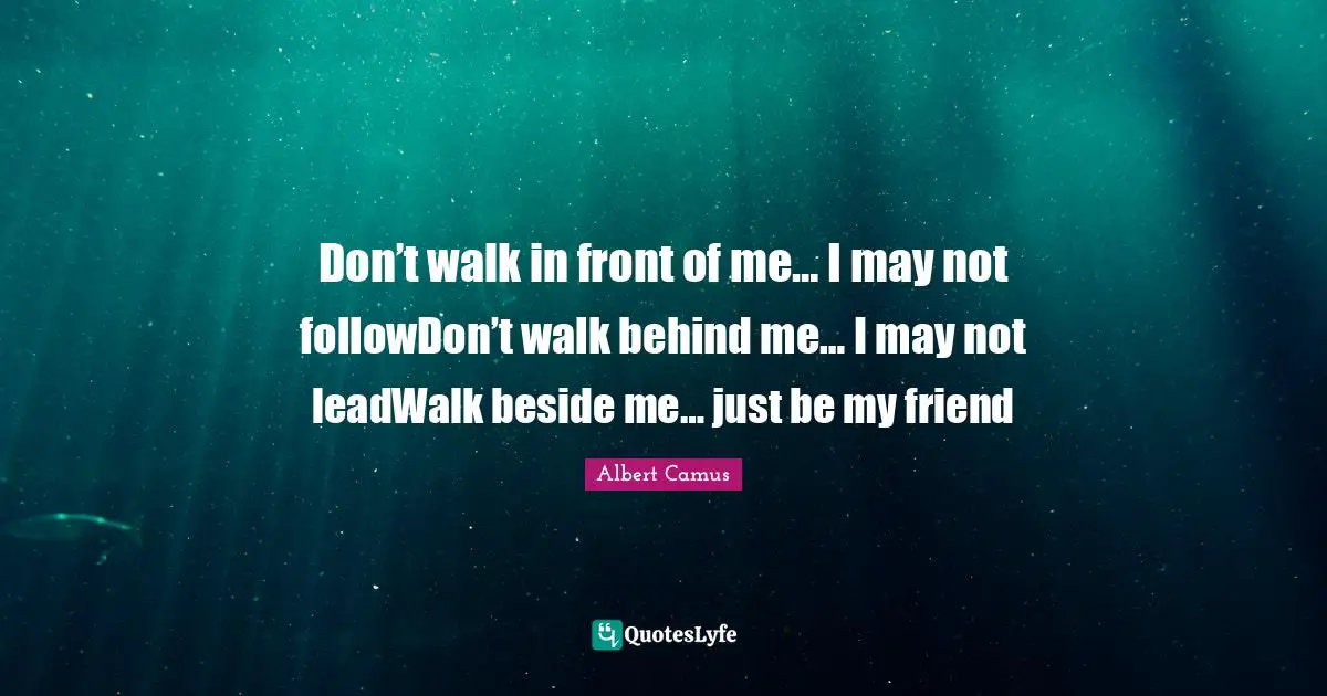 Don’t walk in front of me… I may not followDon’t walk behind me… I may not leadWalk beside me… just be my friend
