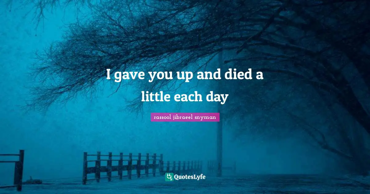 rassool jibraeel snyman Quotes: I gave you up and died a little each day