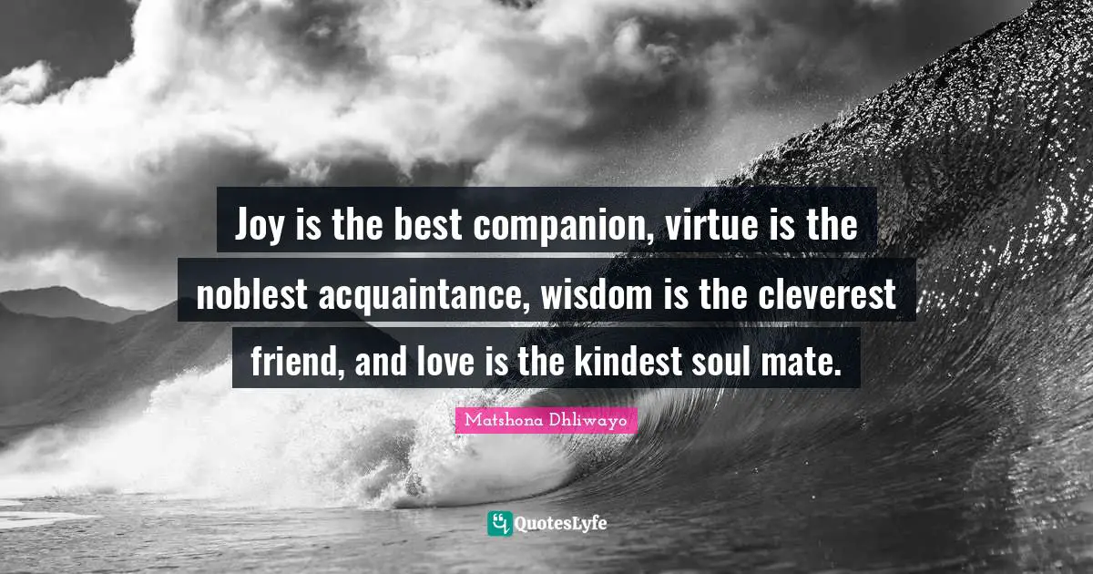 Joy is the best companion, virtue is the noblest acquaintance, wisdom is the cleverest friend, and love is the kindest soul mate.
