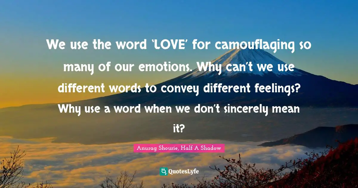 We use the word ‘LOVE’ for camouflaging so many of our emotions. Why can’t we use different words to convey different feelings? Why use a word when we don’t sincerely mean it?