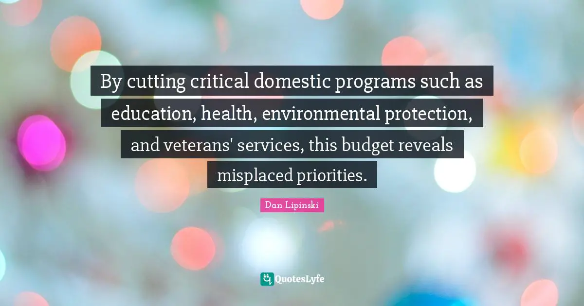 By cutting critical domestic programs such as education, health, environmental protection, and veterans' services, this budget reveals misplaced priorities.