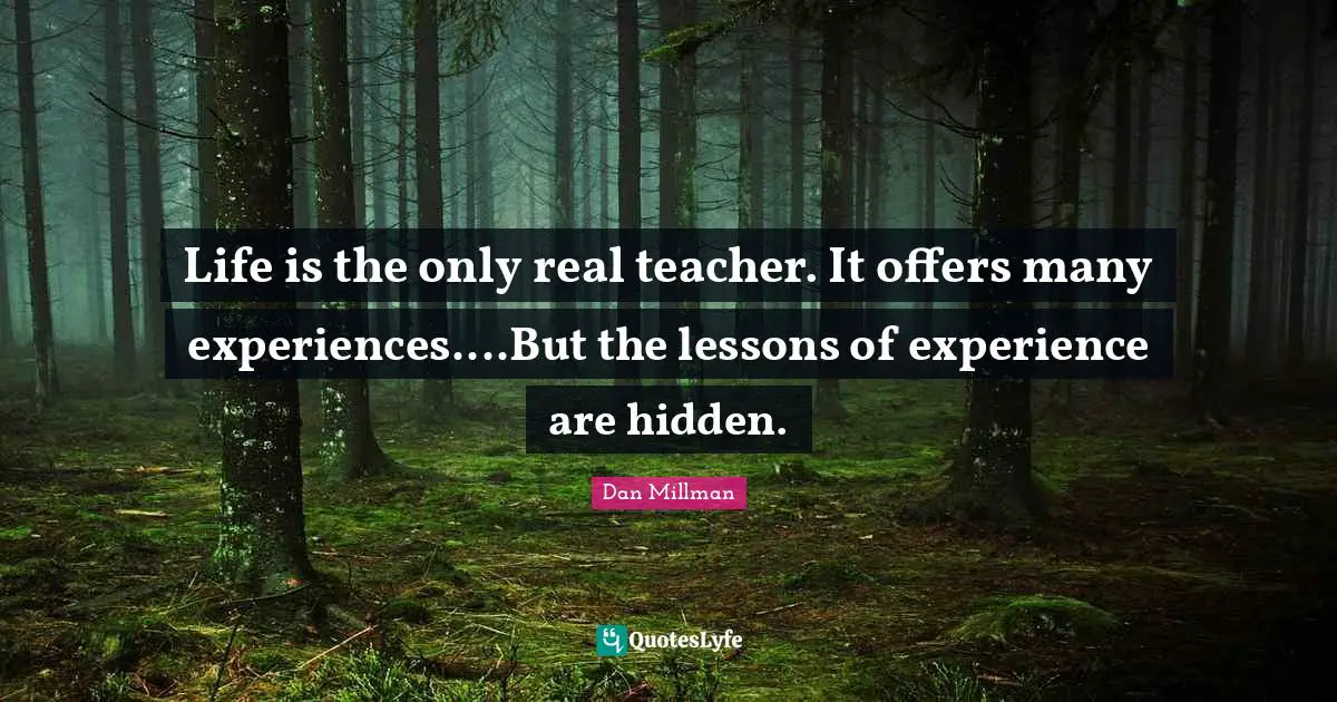 Life is the only real teacher. It offers many experiences....But the lessons of experience are hidden.
