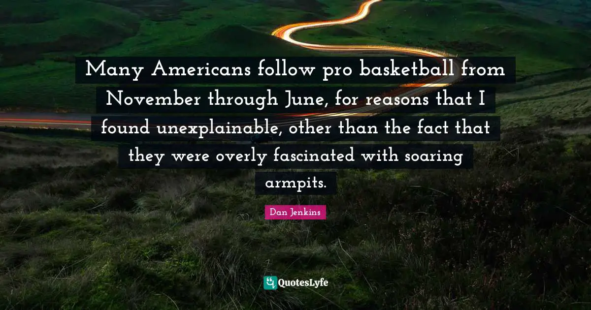 Many Americans follow pro basketball from November through June, for reasons that I found unexplainable, other than the fact that they were overly fascinated with soaring armpits.