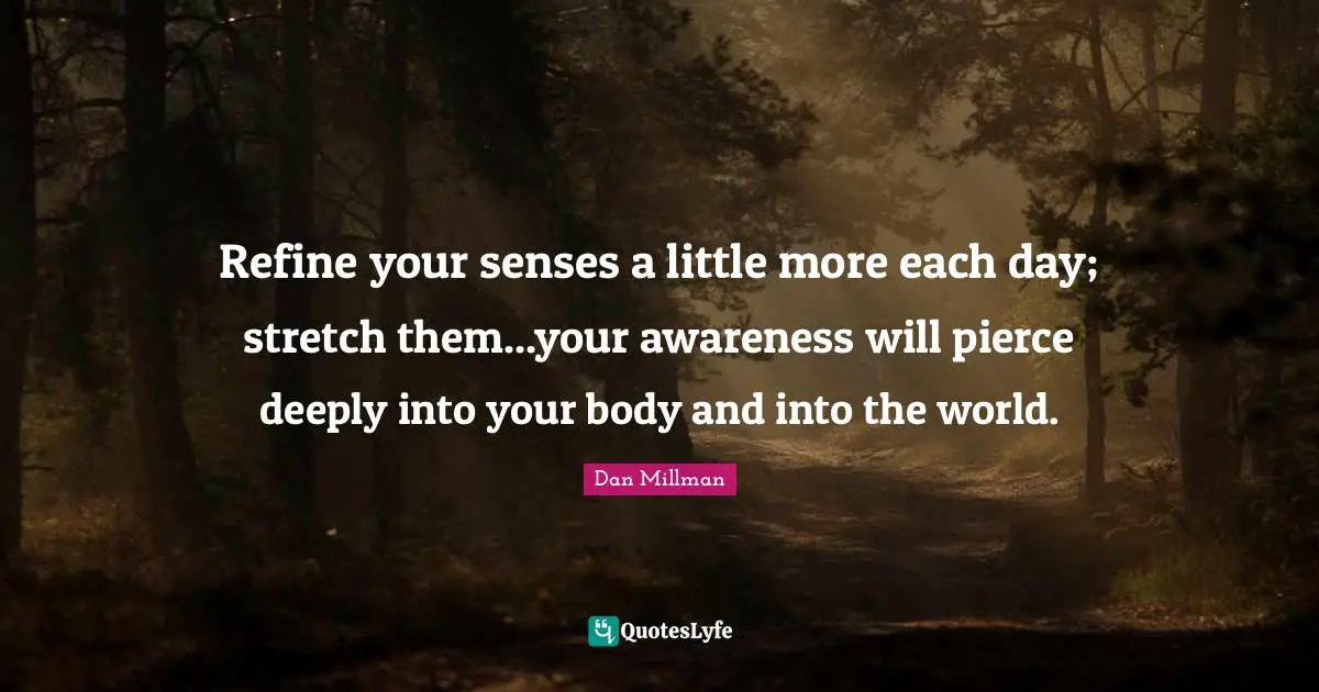 Refine your senses a little more each day; stretch them...your awareness will pierce deeply into your body and into the world.