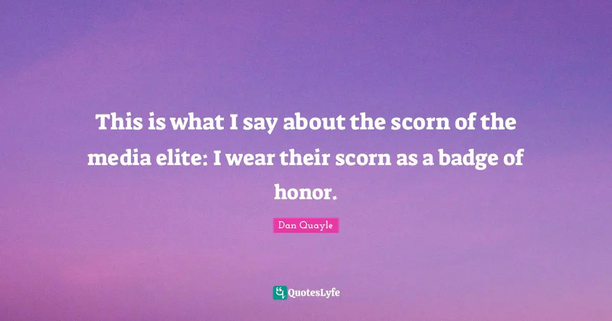 This is what I say about the scorn of the media elite: I wear their scorn as a badge of honor.