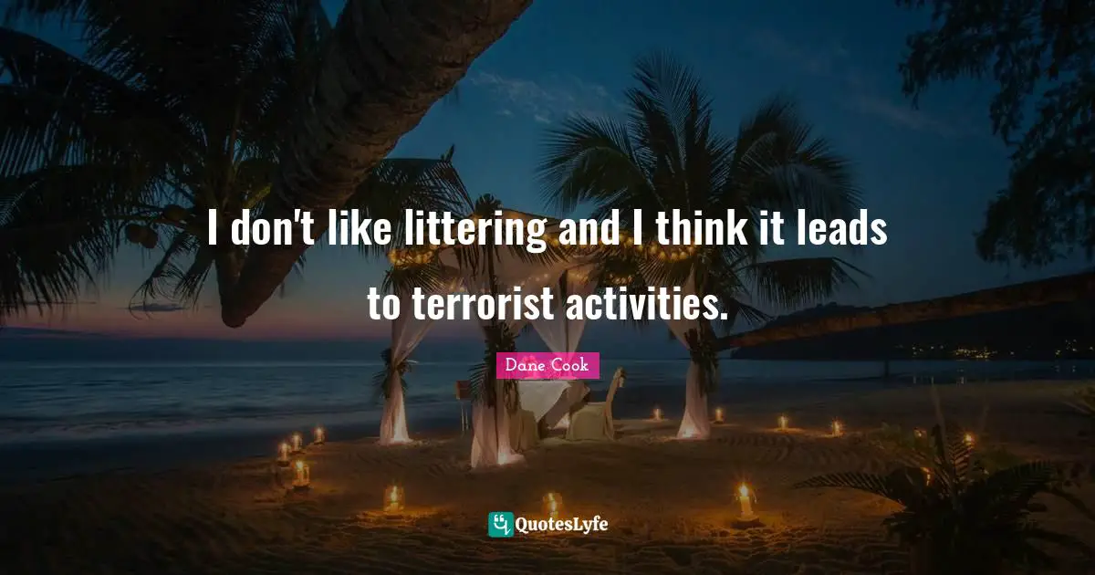 Dane Cook Quotes: "I don't like littering and I think it leads to terrorist activities."