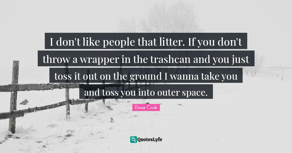 I don't like people that litter. If you don't throw a wrapper in the trashcan and you just toss it out on the ground I wanna take you and toss you into outer space.